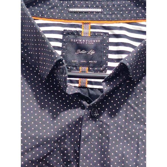 Denim & Flower Mens Black Polka Dot Long Sleeve Button-Down Shirt Size L - Picture 2 of 13